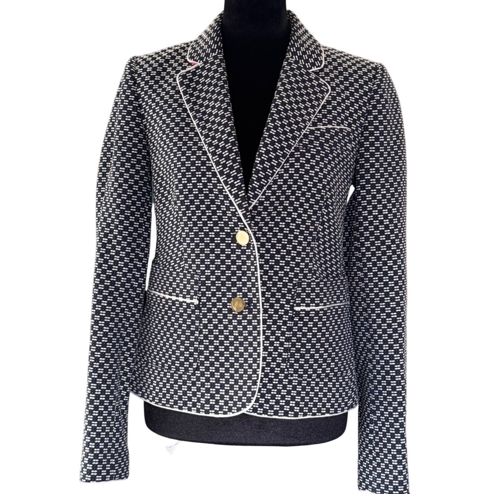 Juicy Couture Womens Navy White Textured Blazer Gold Button Pink Undercollar